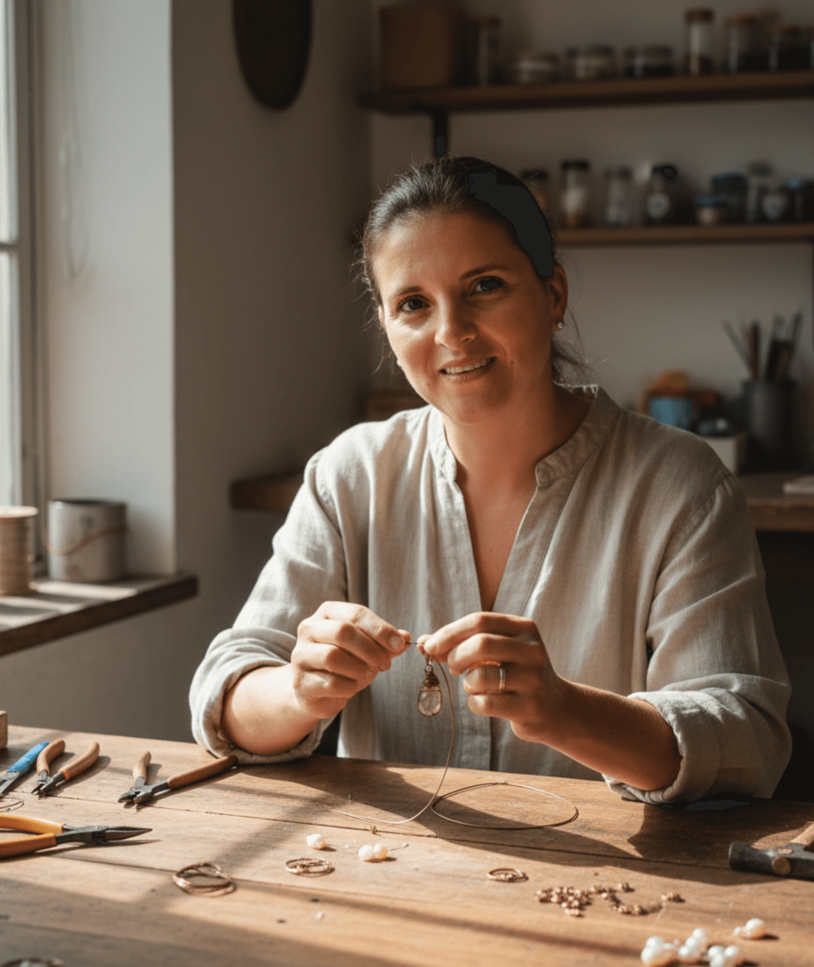 Our artisan crafting jewelry with precision and care